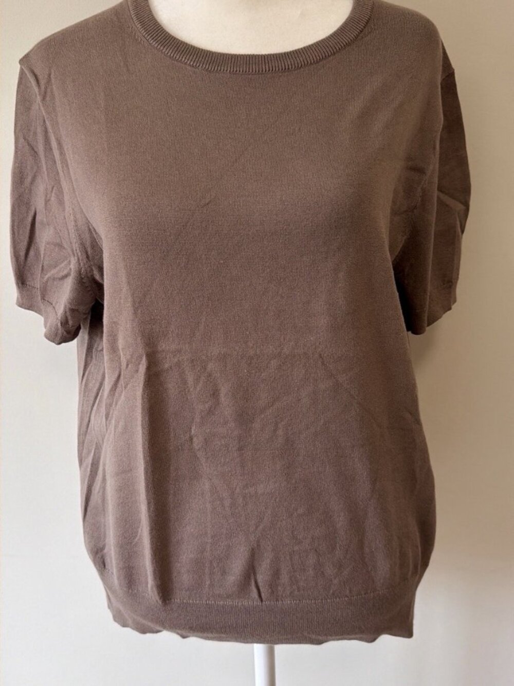 Lands' End Women's Short Sleeve Top, Brown, Mock Neck, Size M